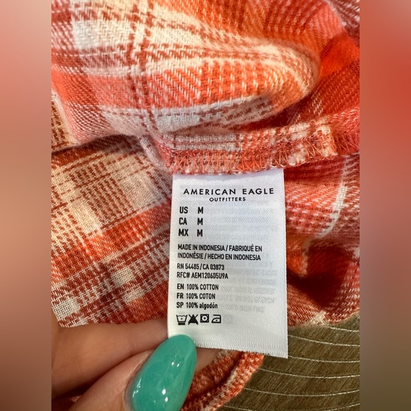American Eagle Outfitters Orange Plaid Button Down Crop Top Blouse Size Medium - Picture 9 of 16